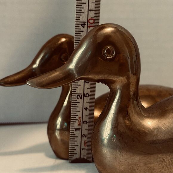 VTG Solid Brass Duck Decoy Pair 9" x 4" Figurine Bookend Paperweight Bird - Picture 10 of 16